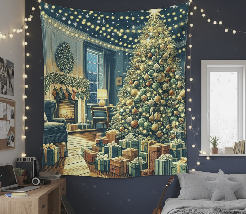 Cozy Christmas Living Room Design Tapestry Wall Hanging