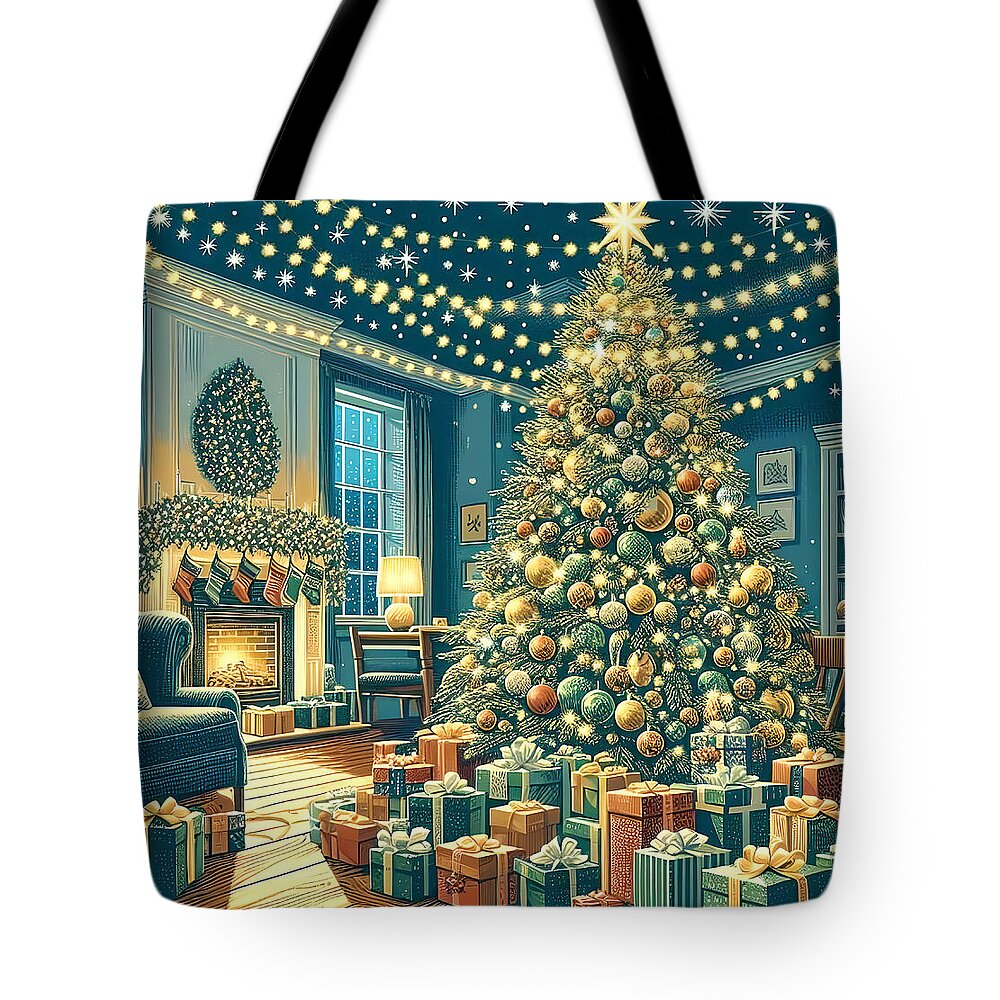 Cozy Christmas Living Room Design Tote Bag