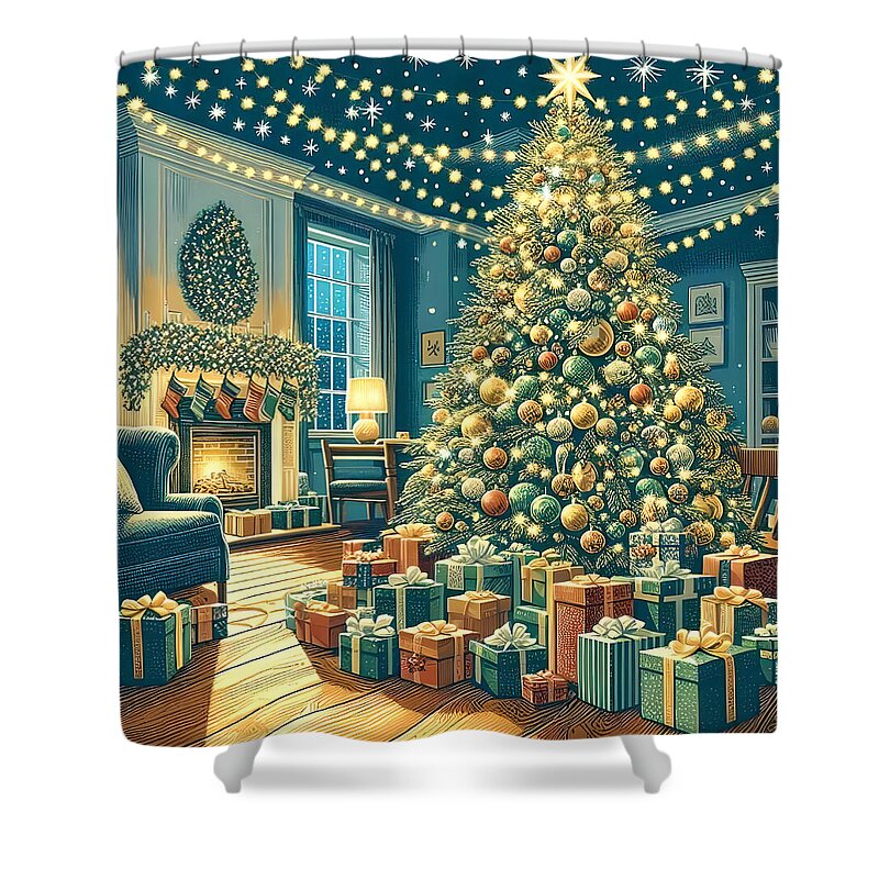 Cozy Christmas Living Room Design Shower Curtain