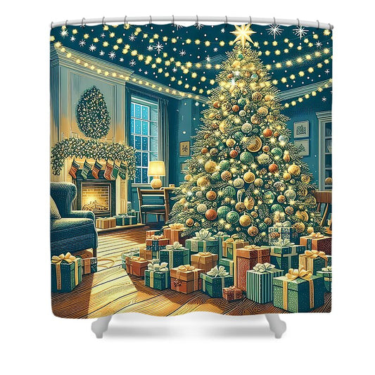 Cozy Christmas Living Room Design Shower Curtain