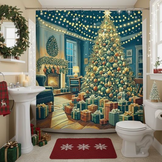 Cozy Christmas Living Room Design Shower Curtain