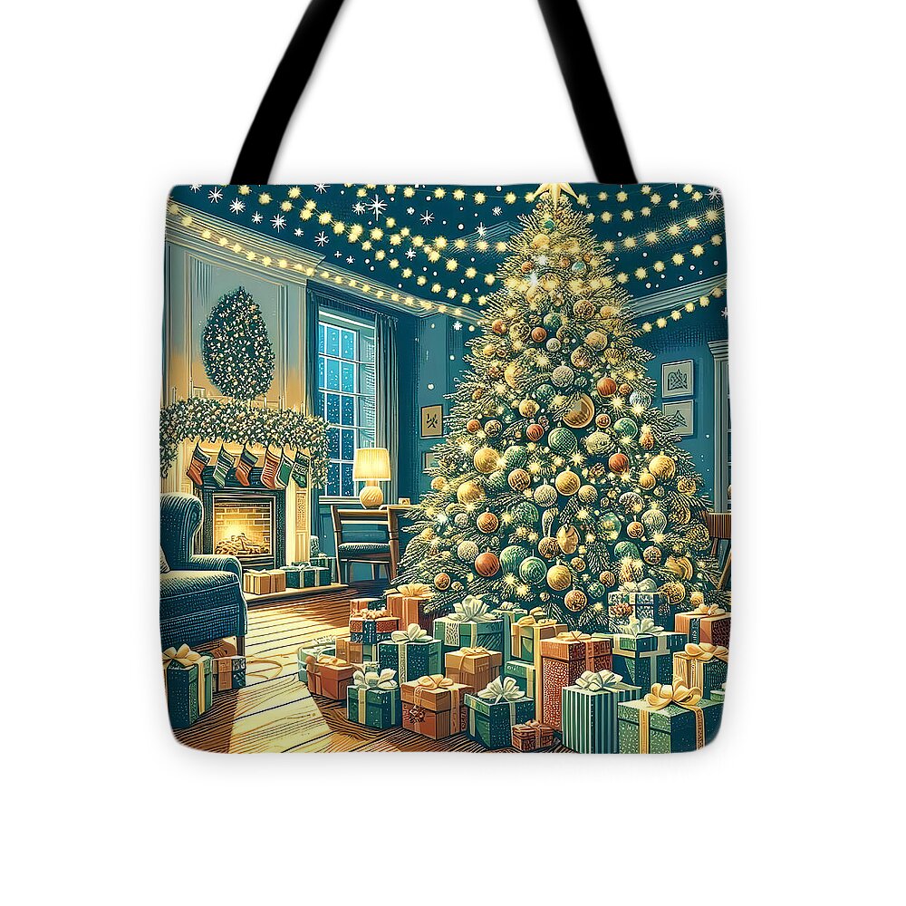 Cozy Christmas Living Room Design Tote Bag