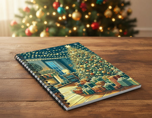 Cozy Christmas Living Room Scene Spiral Notebook