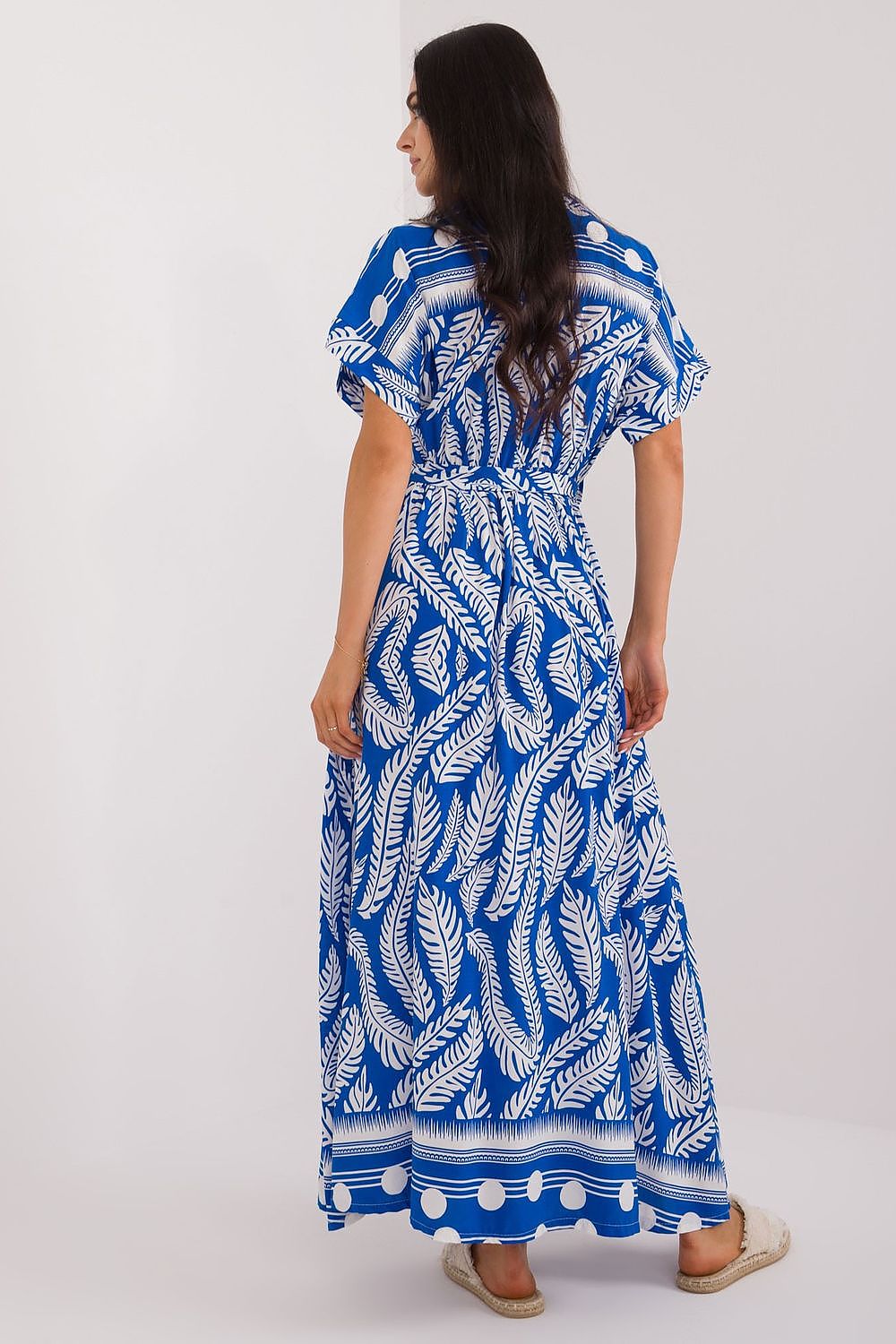 Women's Blue Leaf Pattern Daydress Italy Moda