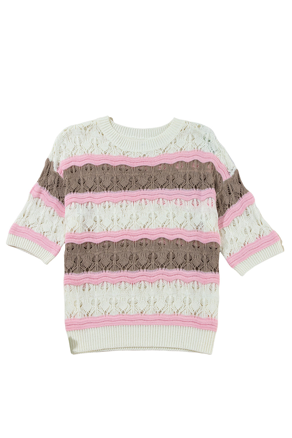 Women's Striped Color Block Hollow Crochet Sweater