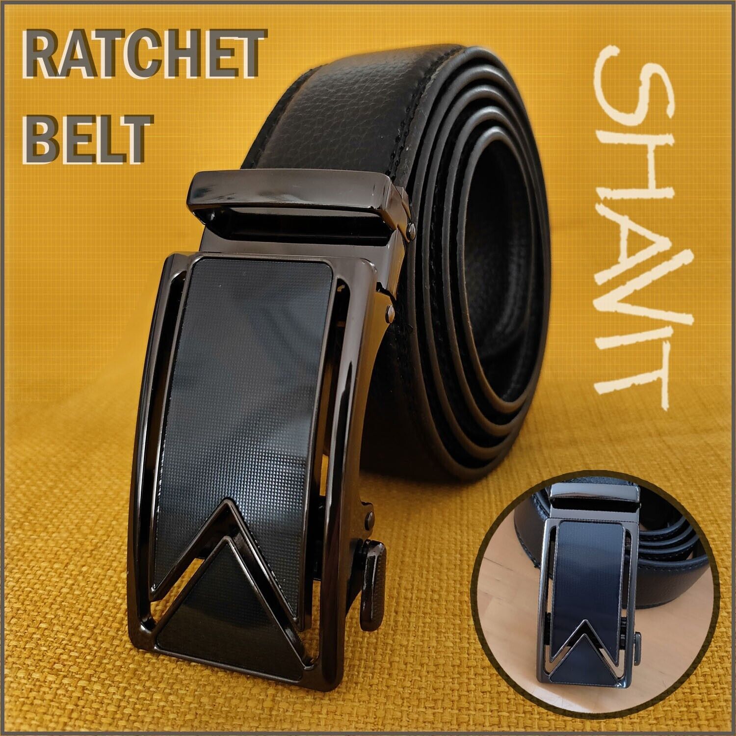 Men's Ratchet PU Leather Belt With Slide Buckle