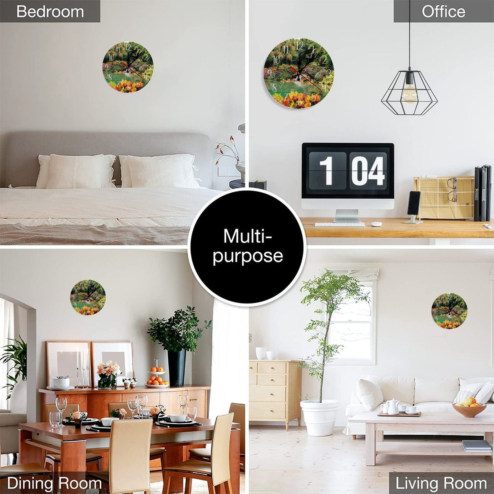 Serene Tropical Garden and Waterfall Modern Wooden Wall Clock