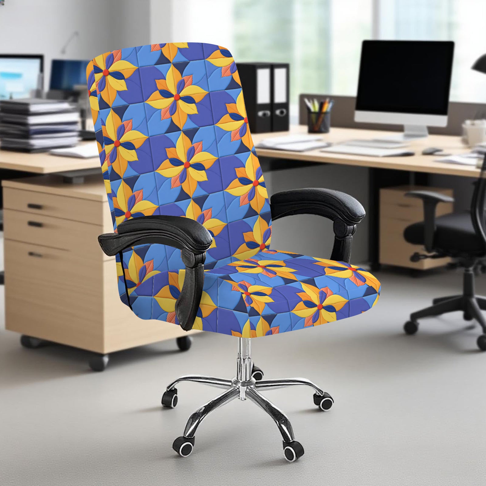 Faux Quilted Orange Stars Office Chair Cover (Made in USA)