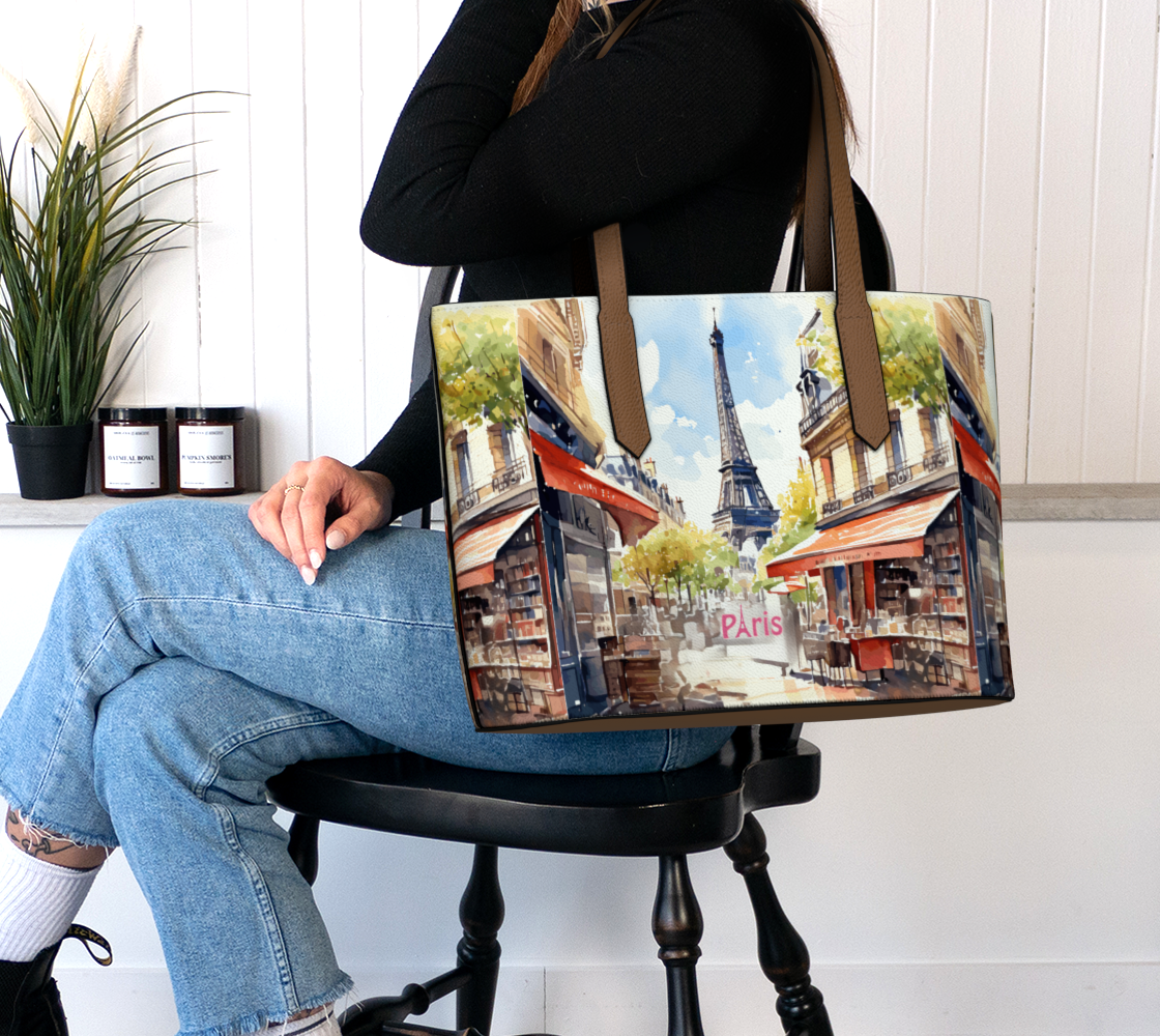 Parisian Design Eiffel Tower Vegan Leather Tote Bag