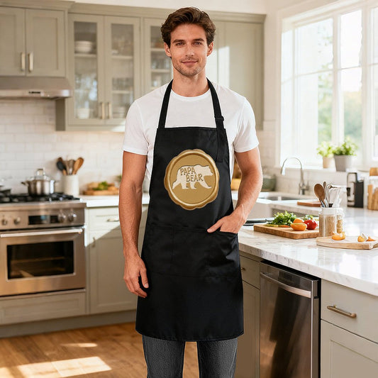Papa Bear Golden Seal Adult Waterproof Apron With Three Pockets