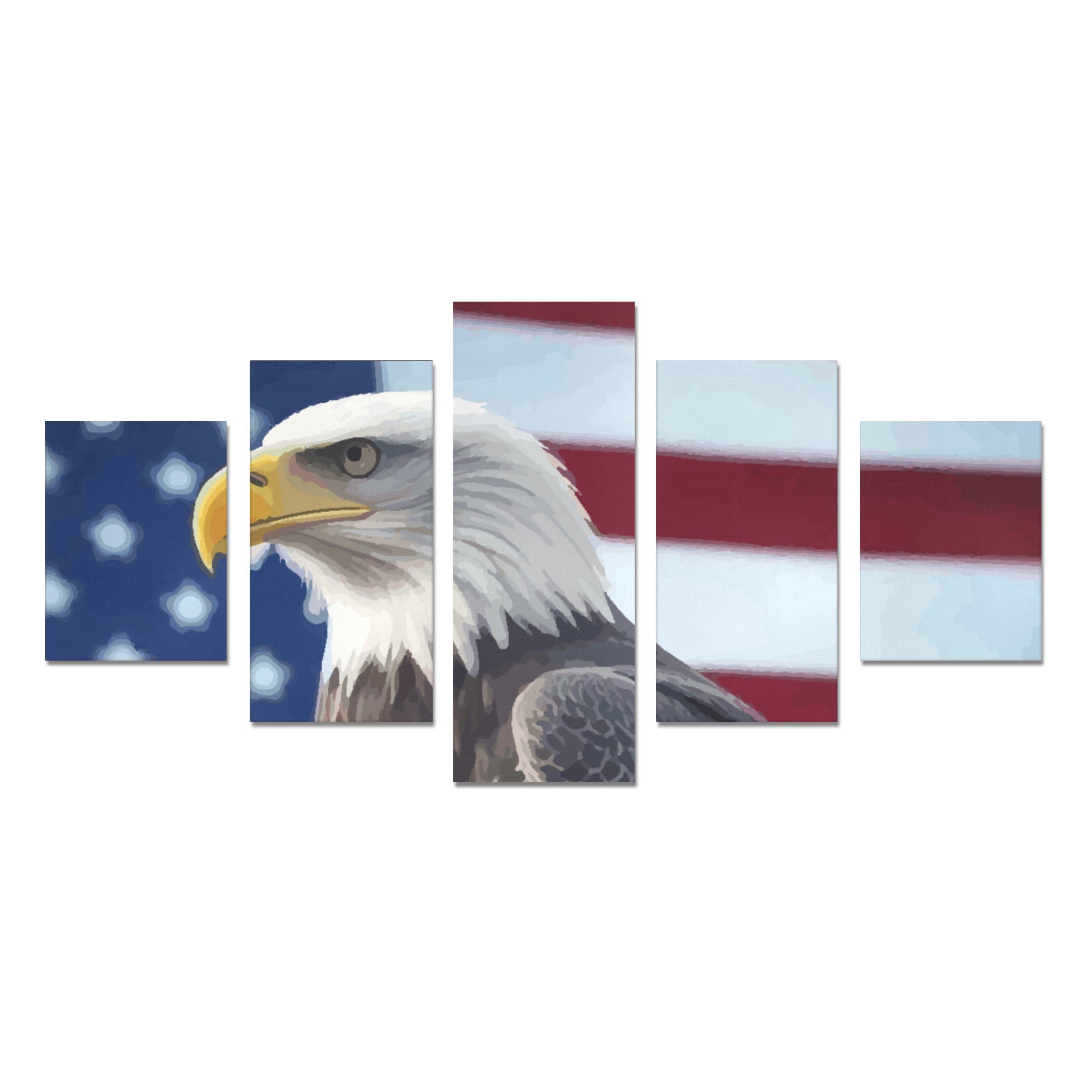 Bald Eagle US Flag 5-Piece Canvas Wall Art Prints Without Frame