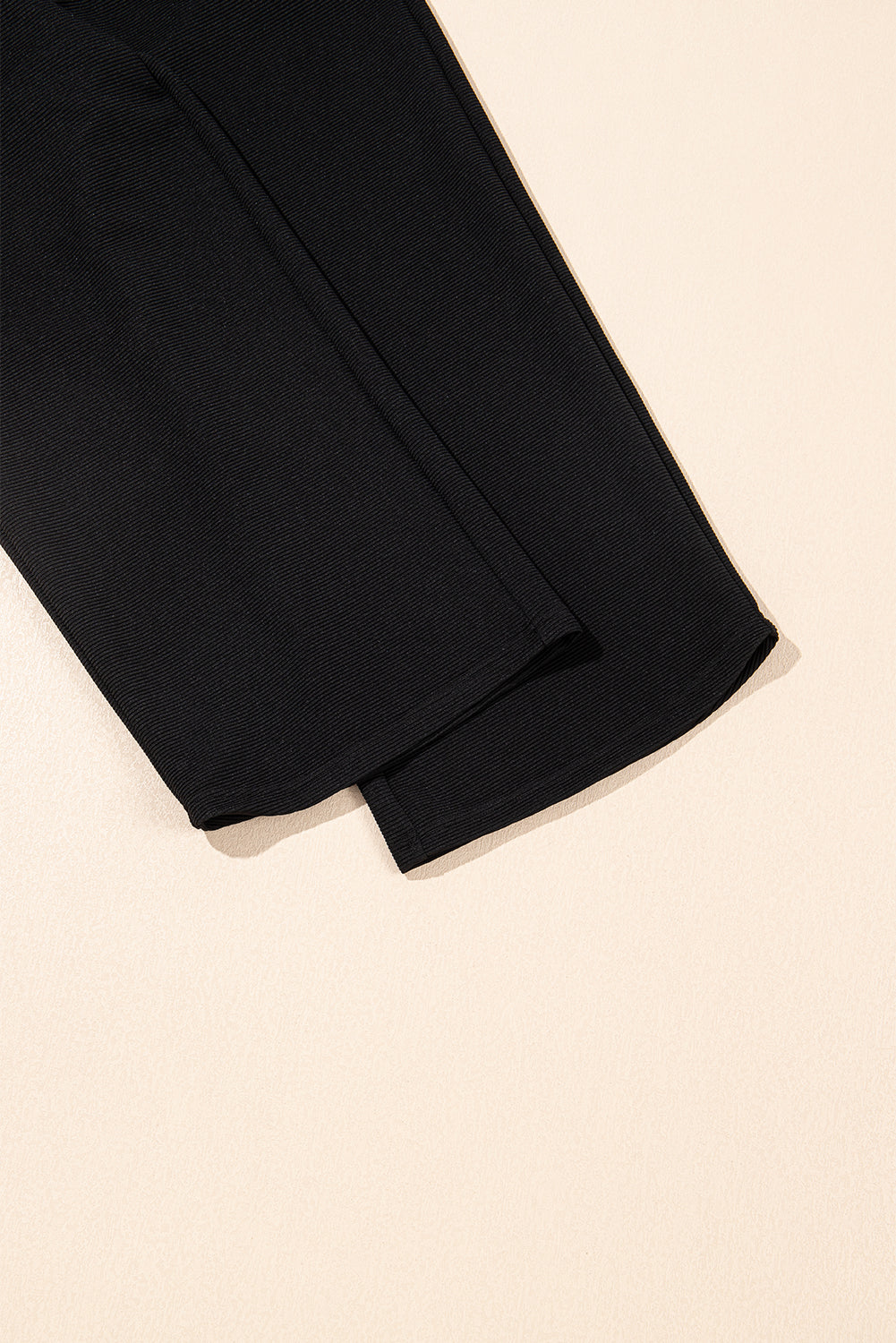 Black Textured Ruffle Sleeve Zipped Top and Wide Leg Pants Set