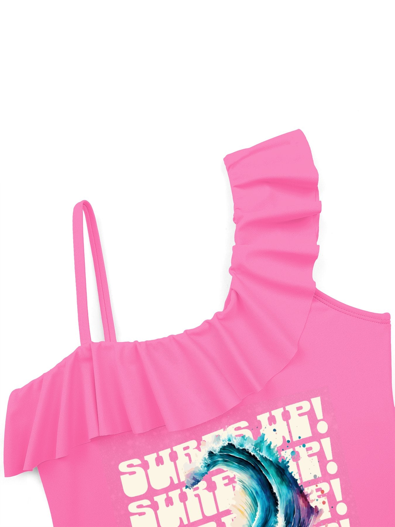 Surf's Up Girl's Ruffled One-Piece Swimsuit (Front Printing)