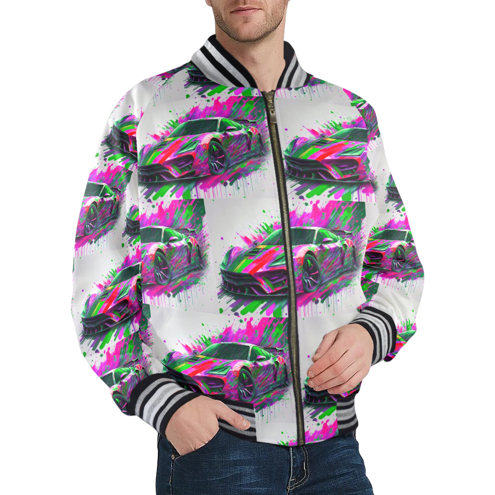 Men's Sportscar Striped Trim Bomber Jacket