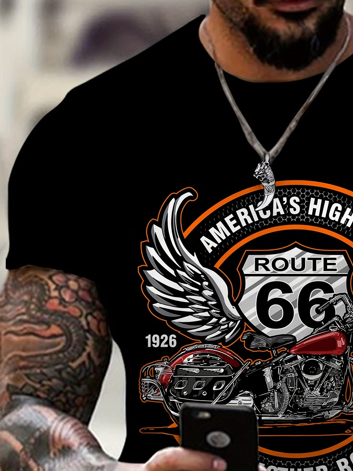 Men's Route 66 Motorcycle Printed Short Sleeve Graphic T-shirt