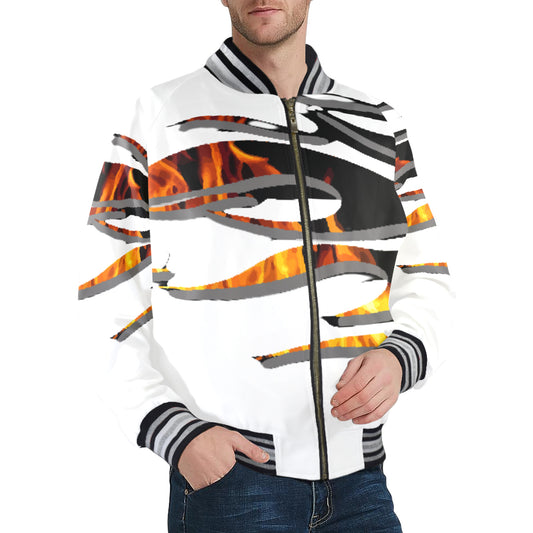 Men's Printed Design Striped Trim Bomber Jacket