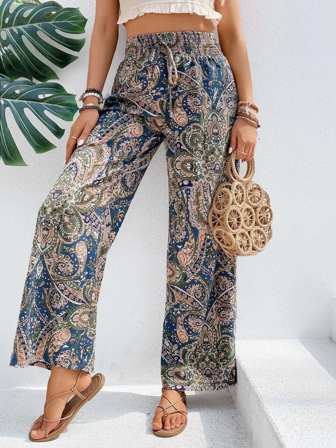Boho Chic Paisley Printed Wide Leg Pants