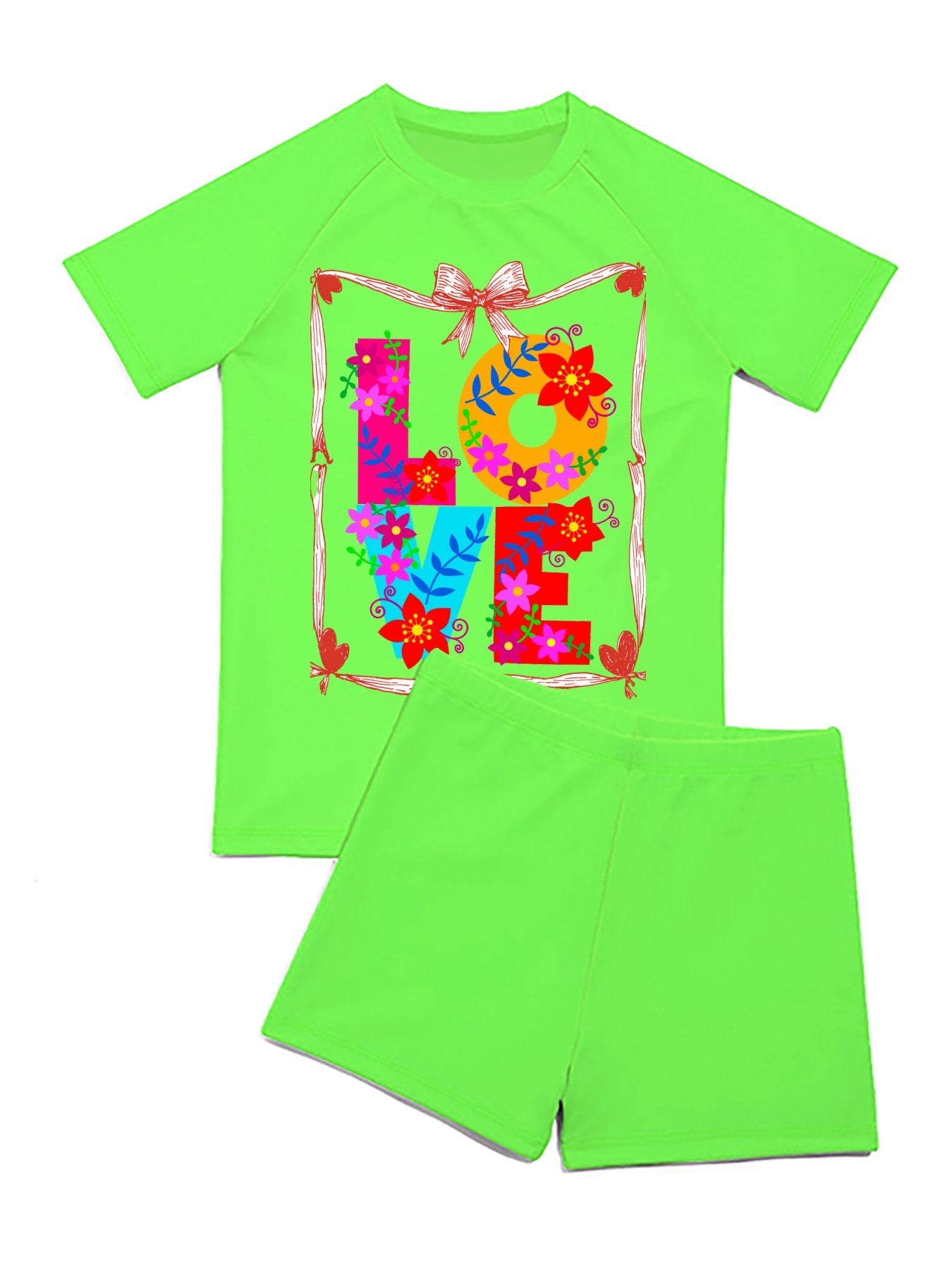 Floral LOVE Short Sleeved Swimsuit for Children (Front Printing)