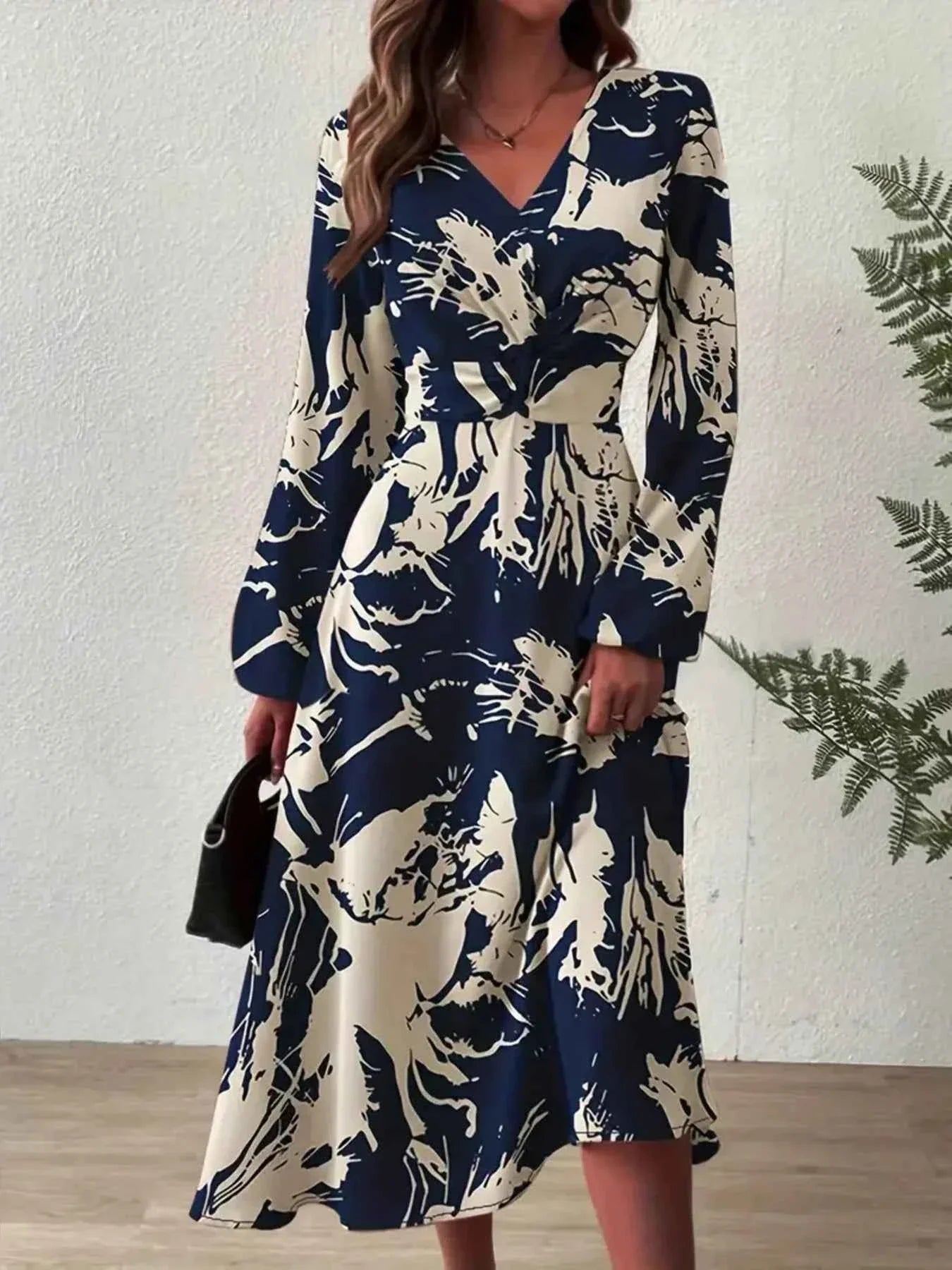 Women's Long Sleeve Printed Midi Dress