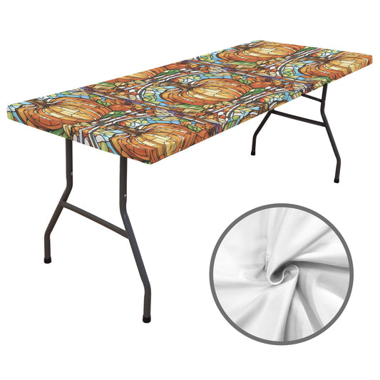 Thanksgiving Stained Glass Pumpkin Custom Elastic Fitted Tablecloth (Made in USA)
