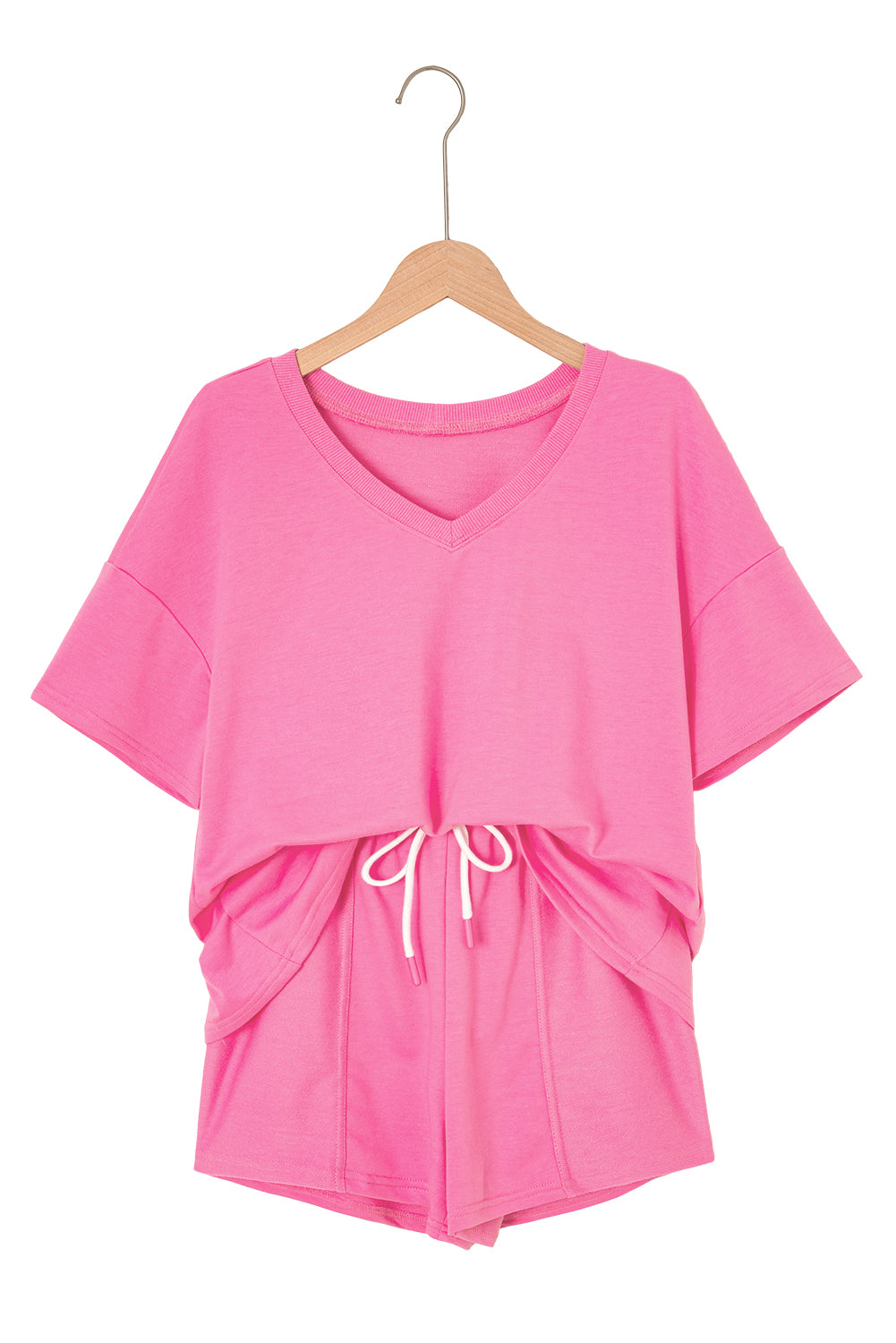 Bonbon V Neck Drop Shoulder Tee and Patchwork Shorts Set