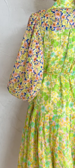 Women's Daisy Patchwork Floral Maxi Dress in Yellow