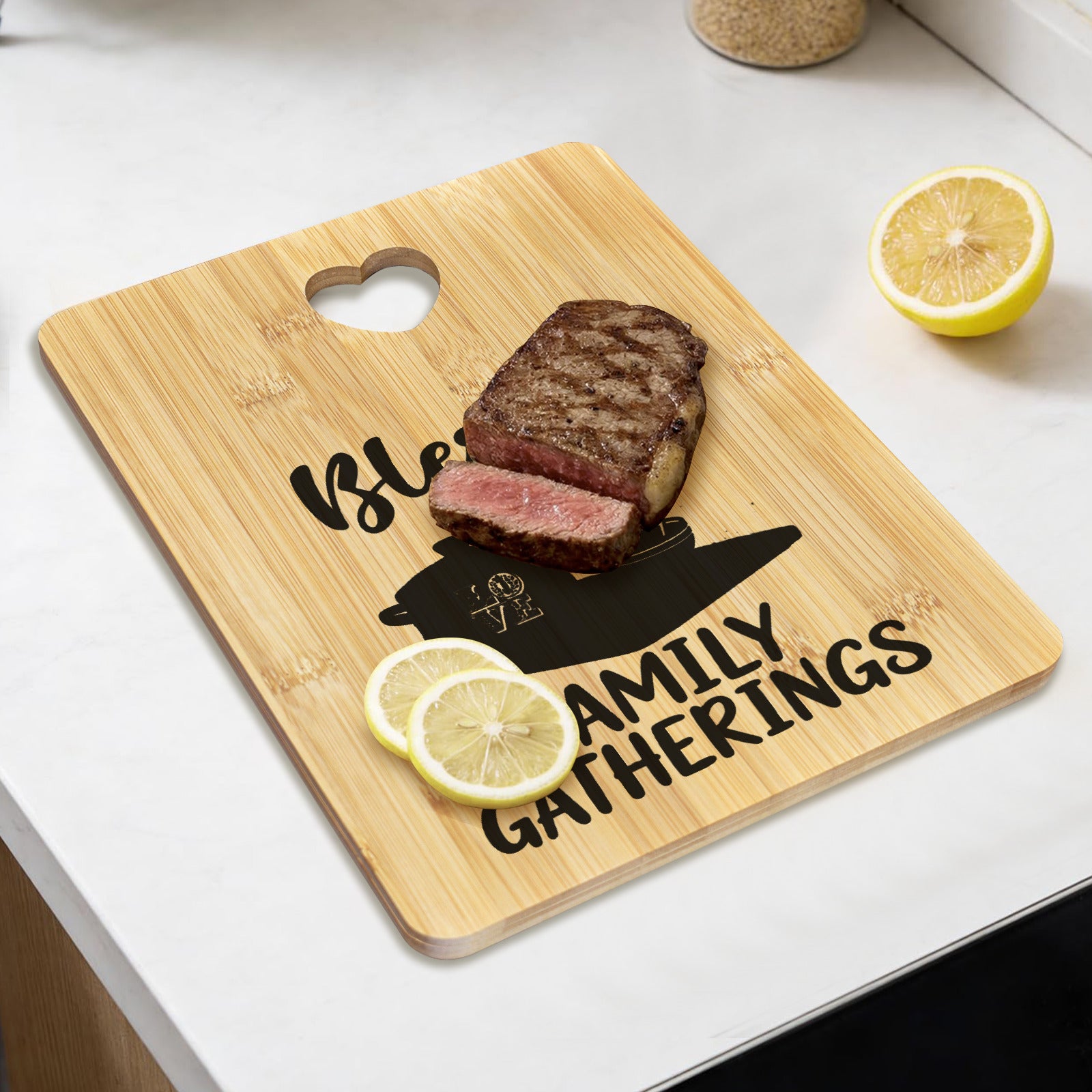 Blessed Family Gatherings Custom Rectangle Bamboo Cutting Board (One Side Printing) | Ships from USA