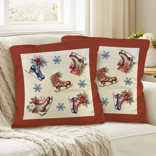 Christmas Skates Throw Pillow Cases 18 x 18 inch (Made in USA)