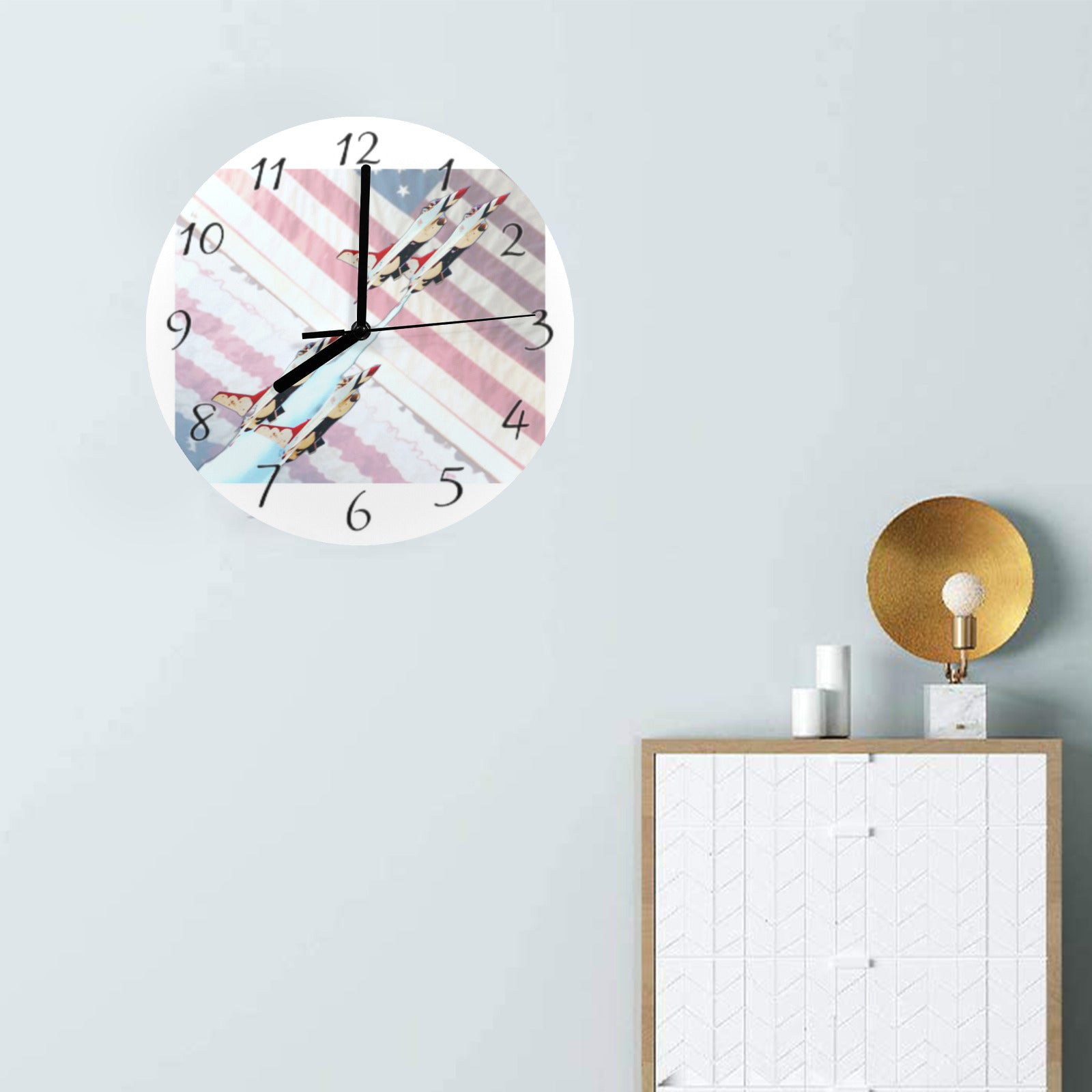 US Jets on Flag Background Wall Clock (Made in USA)