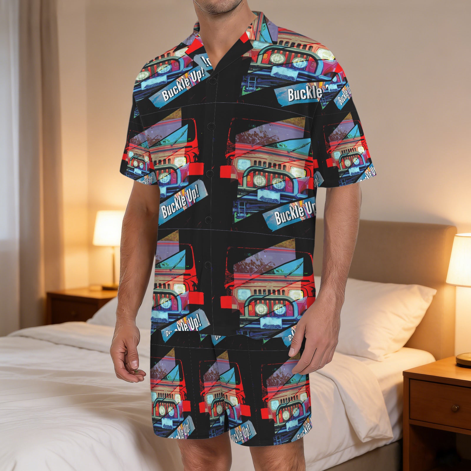 Men's Buckle Up 4-wheel Drive V-neck Short Pajama Set (Made in USA)