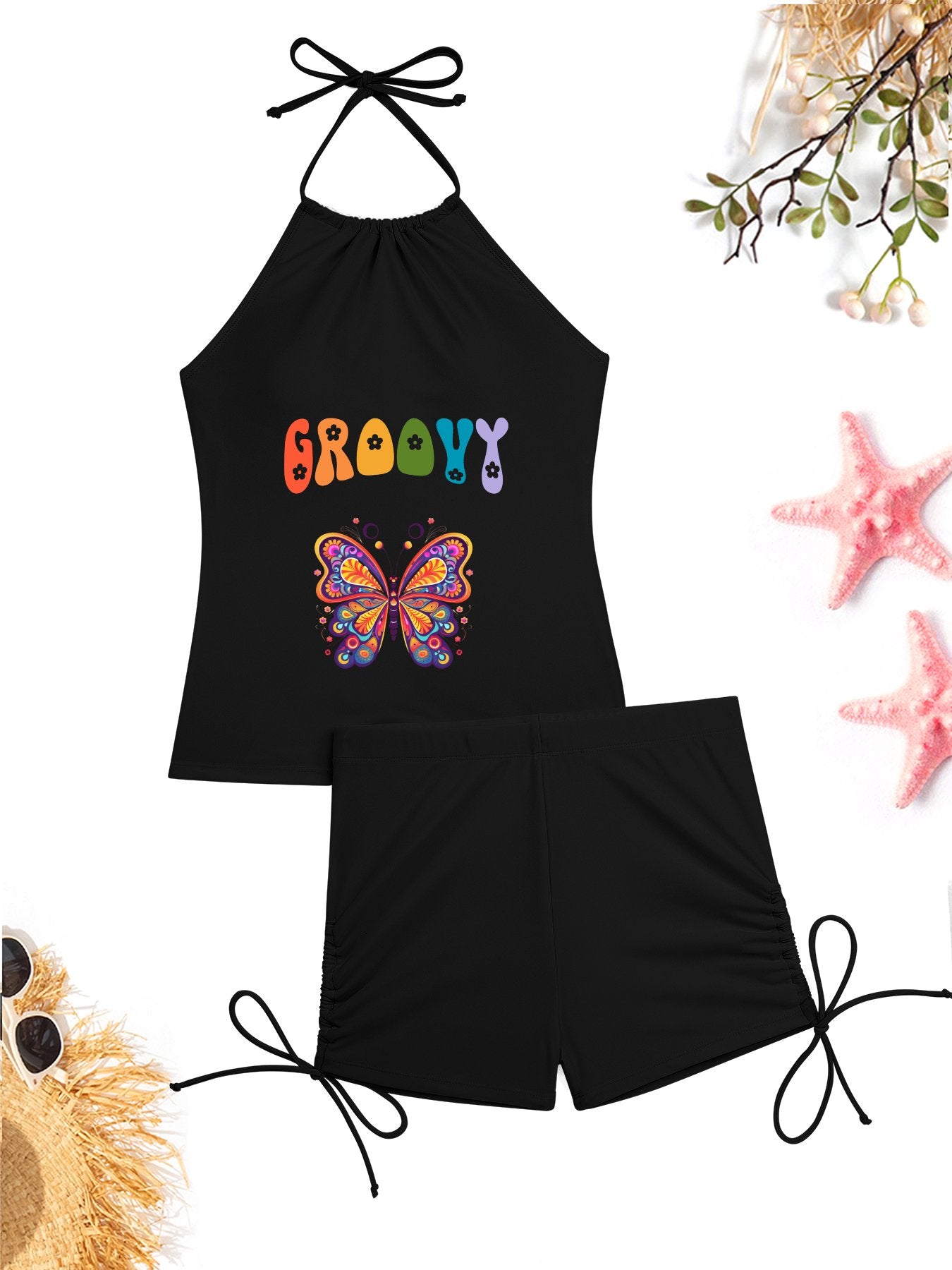 Groovy Butterfly Tankini Swimsuit with Shorts for Women (Made in the USA)