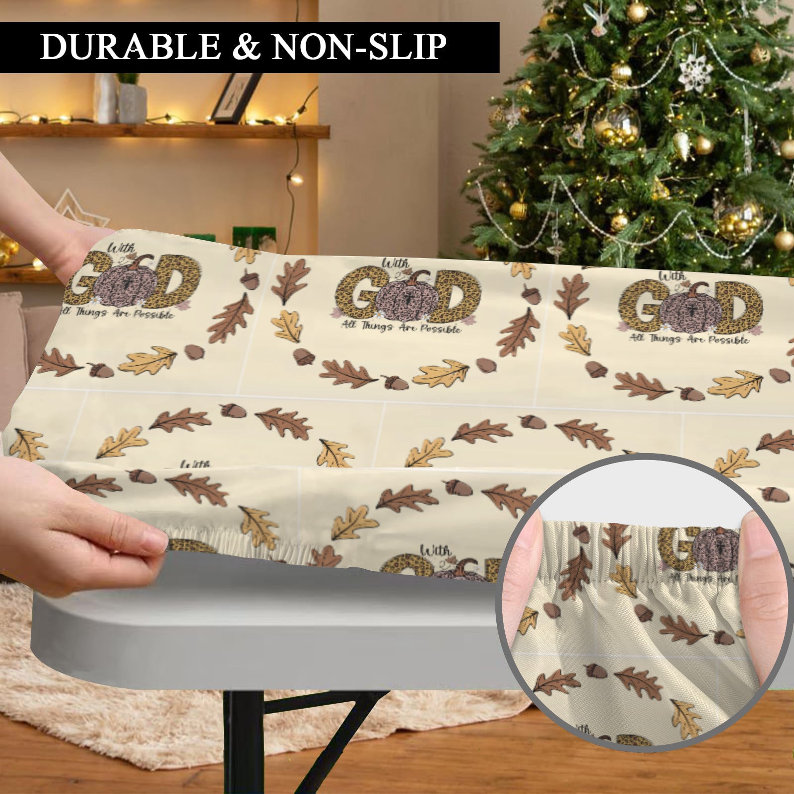 With God All Things Possible Custom Elastic Fitted Tablecloth 72x30 inch (Made in USA)
