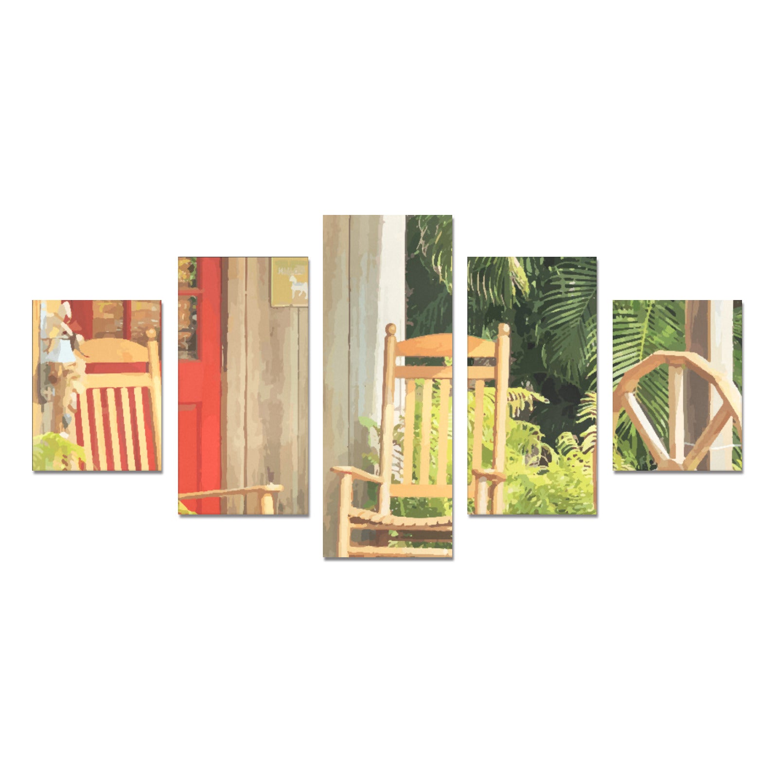 Western Front Porch with Rocking Chairs Canvas Wall Art Prints (No Frame) 5-Pieces