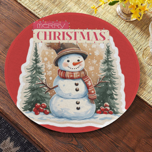 Merry Christmas Snowman Custom Round Placemat - 4 pack (Made in USA)