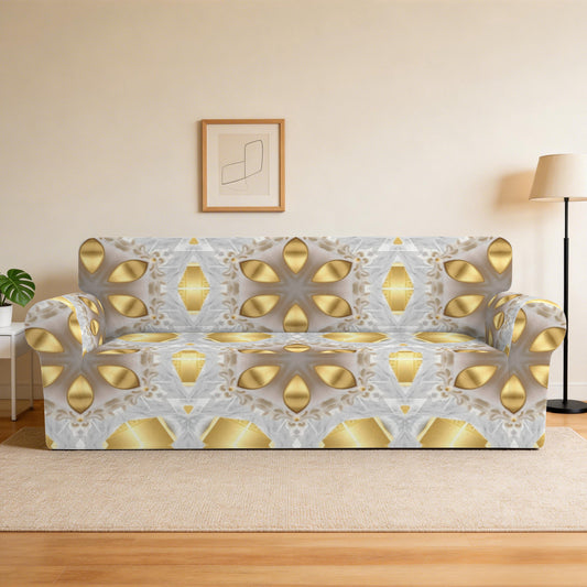 Golden Stars on White Background 3-Seater Sofa Cover | Ships from USA