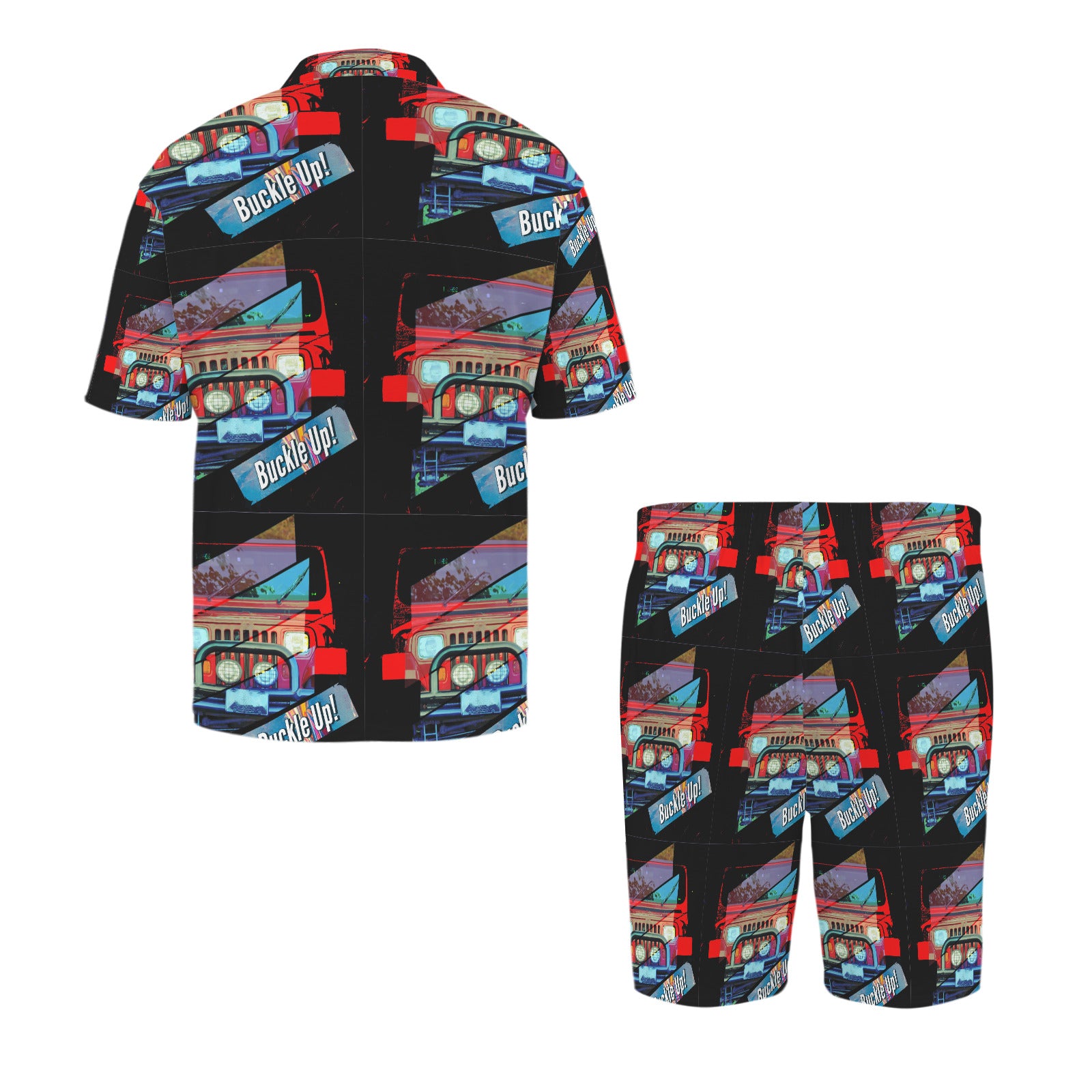 Men's Buckle Up 4-wheel Drive V-neck Short Pajama Set (Made in USA)