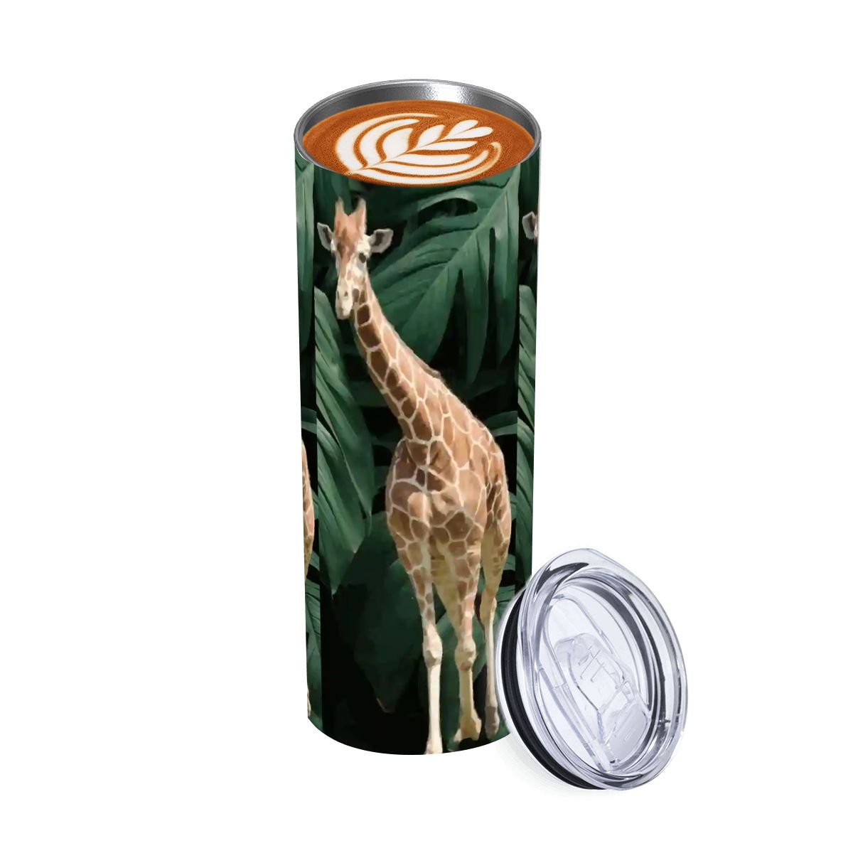 Tall Giraffe with Greenery 20oz Straight Stainless Steel Tumbler with Straw (Made in USA)