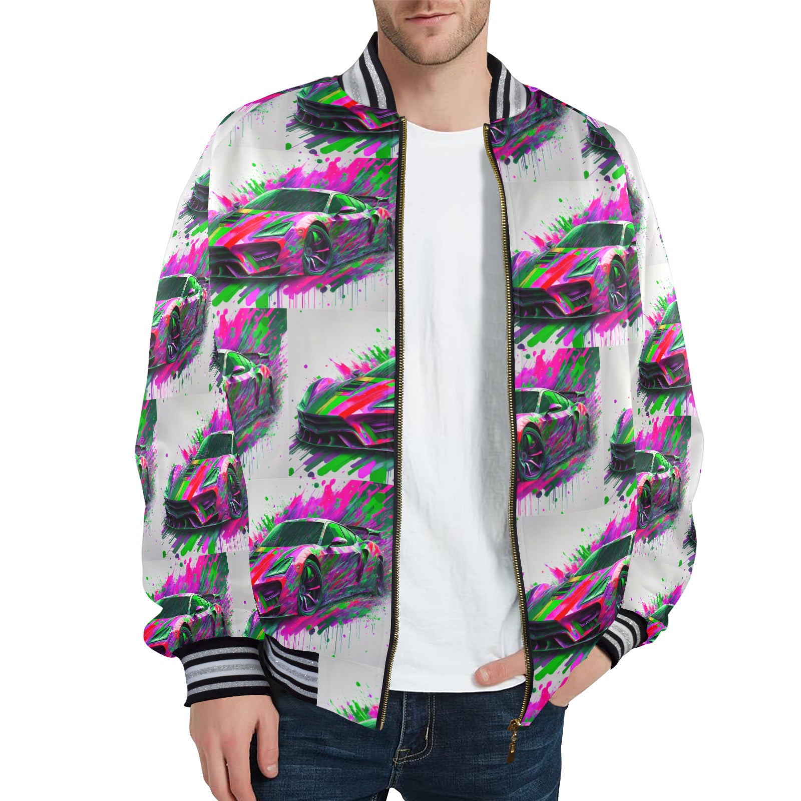 Men's Sportscar Striped Trim Bomber Jacket