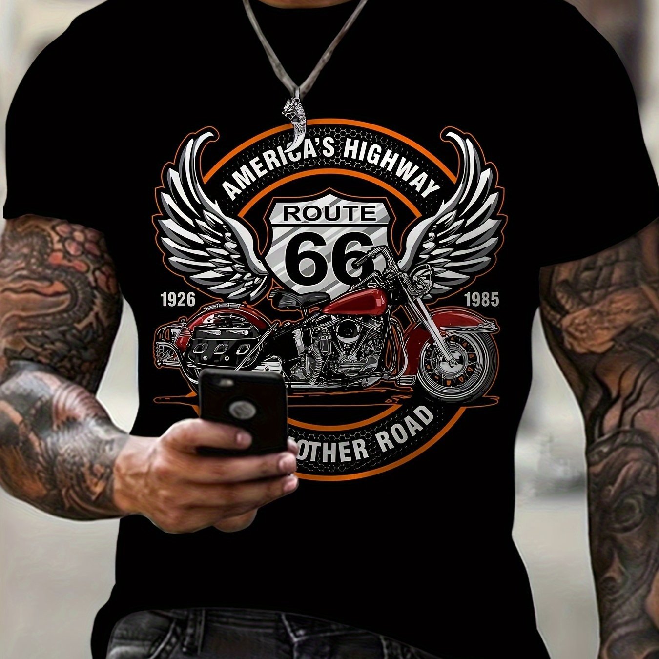 Men's Route 66 Motorcycle Printed Short Sleeve Graphic T-shirt