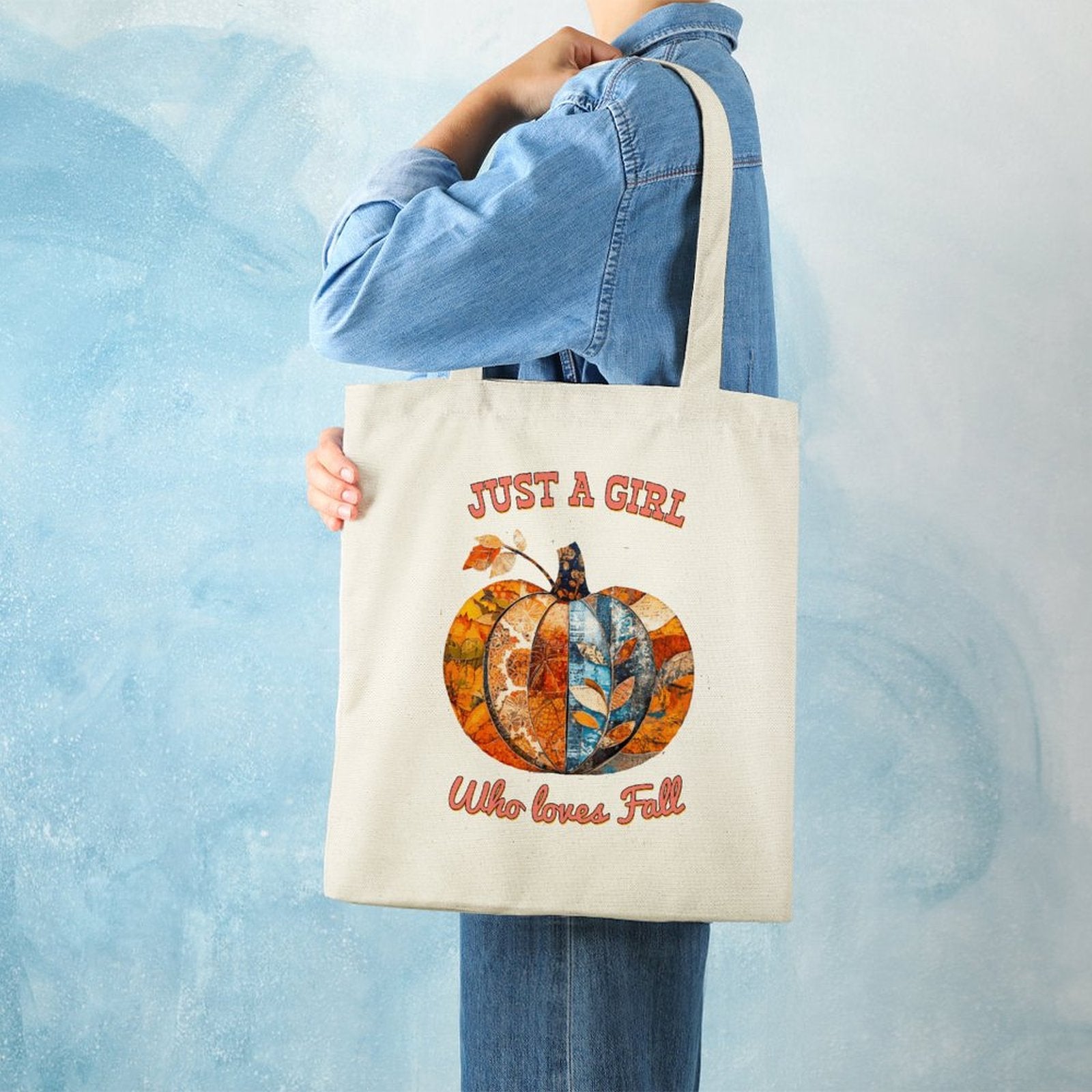 Just a Girl Who Loves Fall Pumpkins Canvas Tote Bag - 13.4