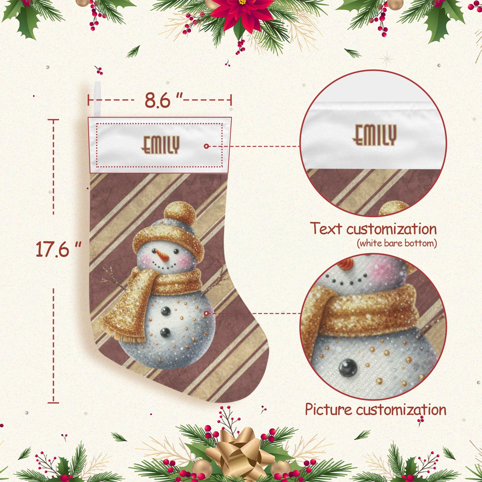 Personalizable Sparkly Snowman Christmas Stocking (Made in USA)