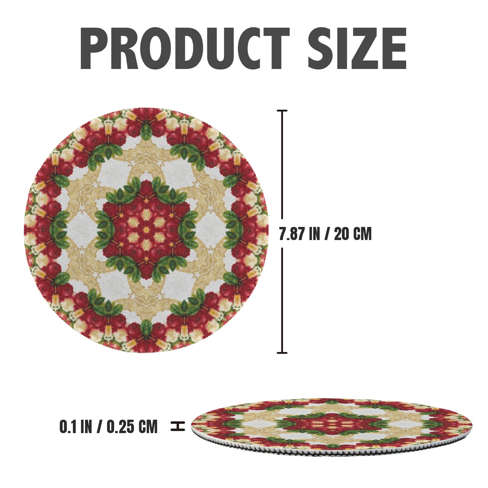 Christmas Floral Design Custom Round Placemat - 4 pack (Made in USA)