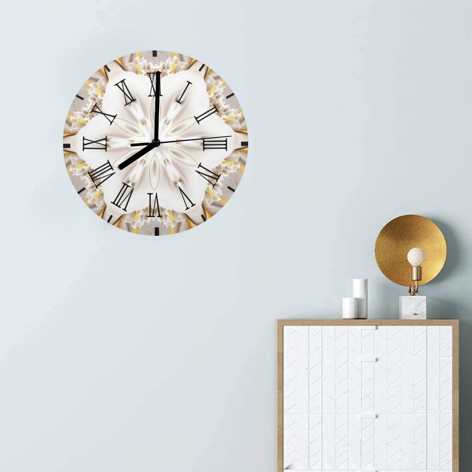 White and Gold Star Round Wall Clock (Made in USA)