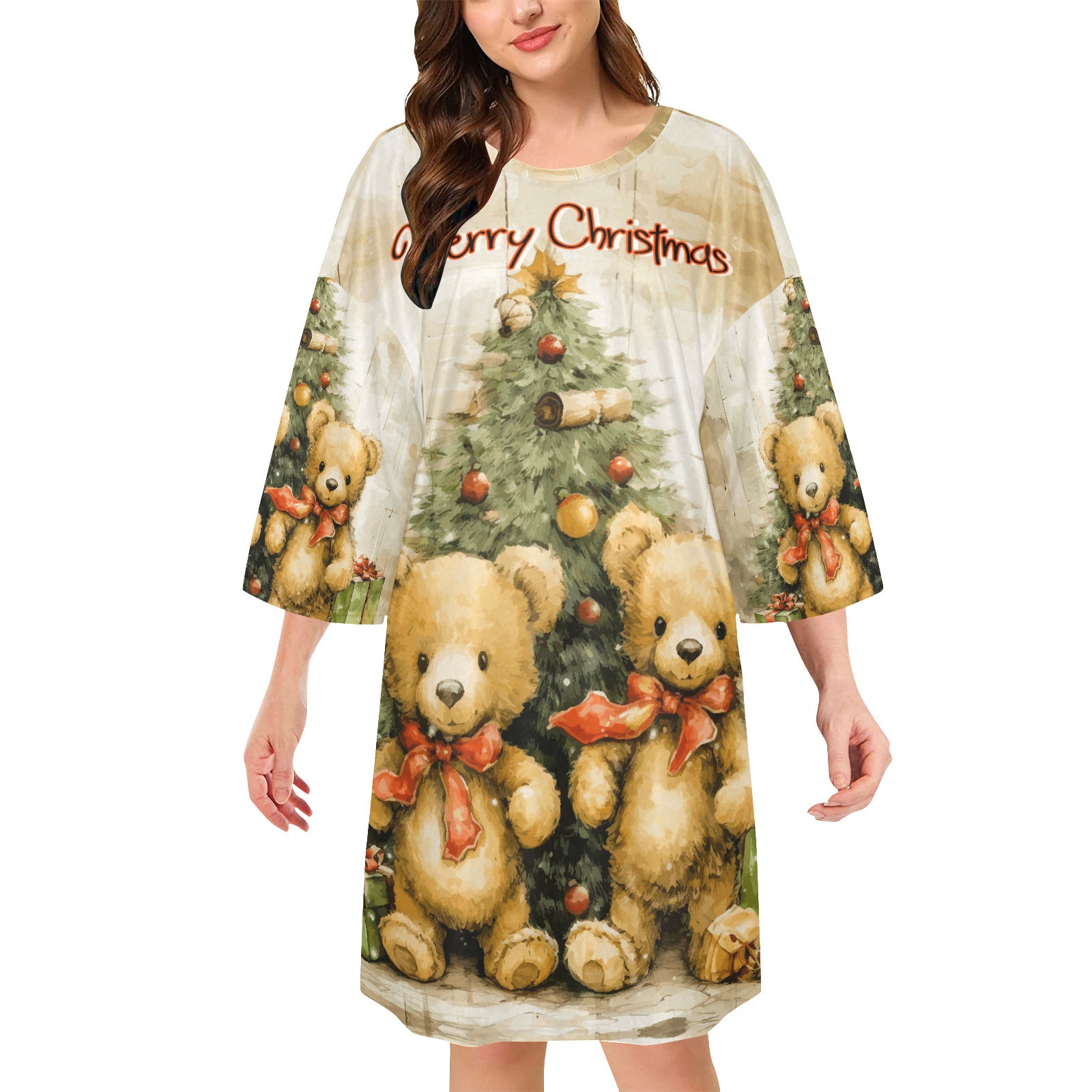 Women's Christmas Teddy Bears Oversized Sleep Shirt