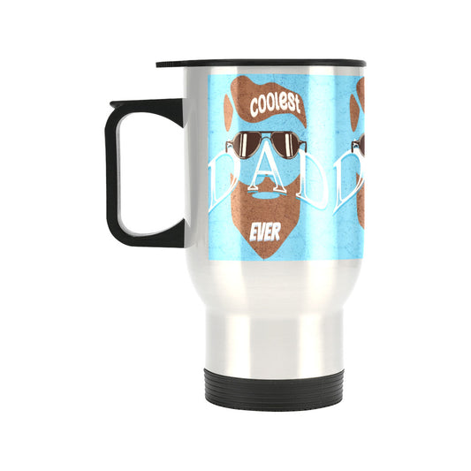 Coolest Dad Ever Silver 14 oz Travel Mug (Made in USA)