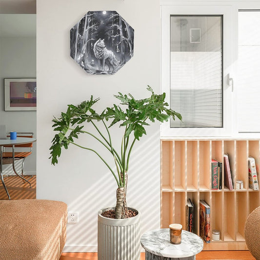 Ethereal Wolf in the Moonlight Octagonal Metal Decorative Sign - 12" x 12"