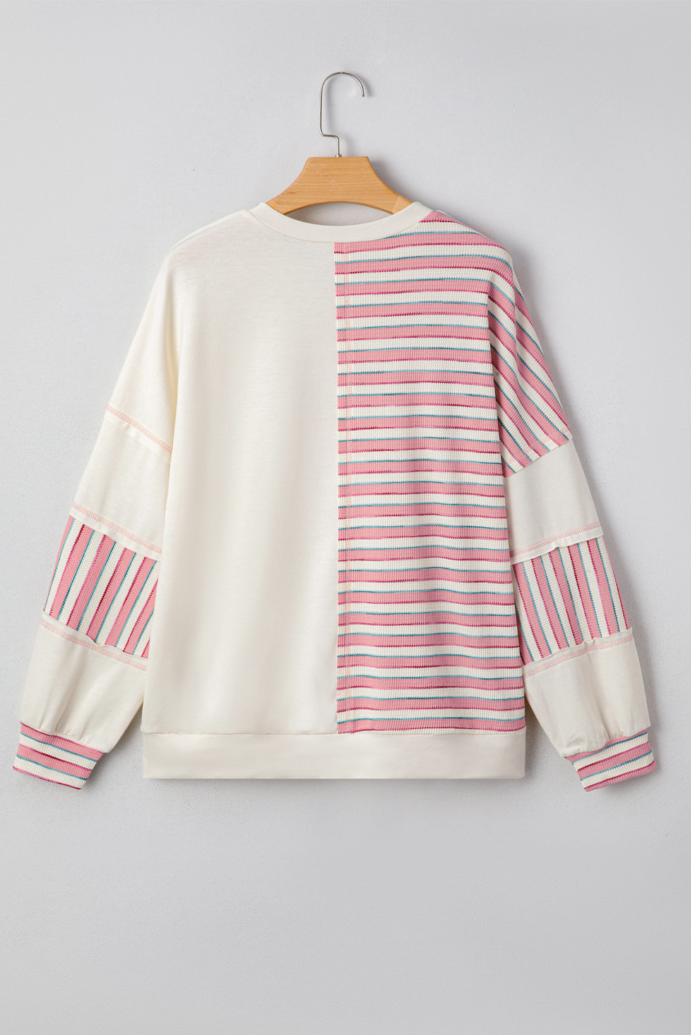 Women's Stripe Patchwork Long Sleeve Henley Top
