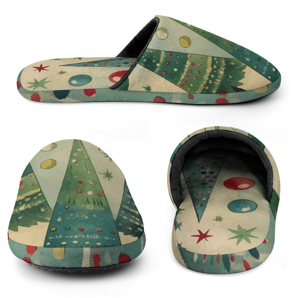 Women's Vintage Christmas Trees Cotton House Slippers