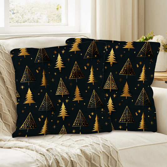 Golden Christmas Trees on Black Background Custom Throw Pillow Cases Covers 18 x 18 inch
