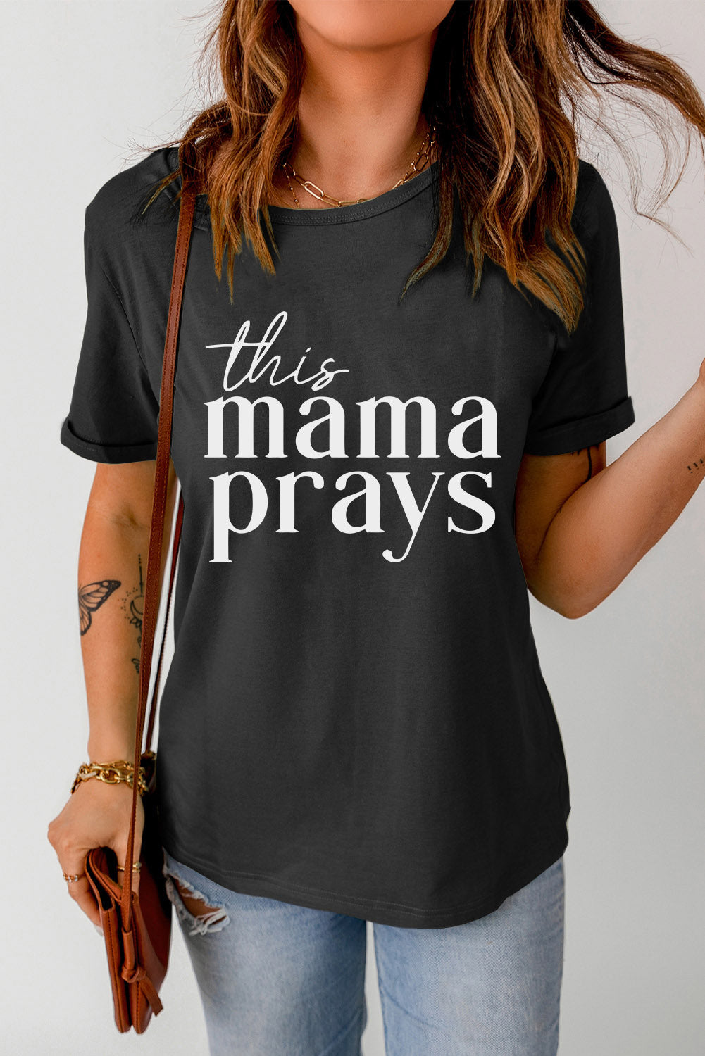 Women's This Mama Prays Black Short Sleeve T-shirt